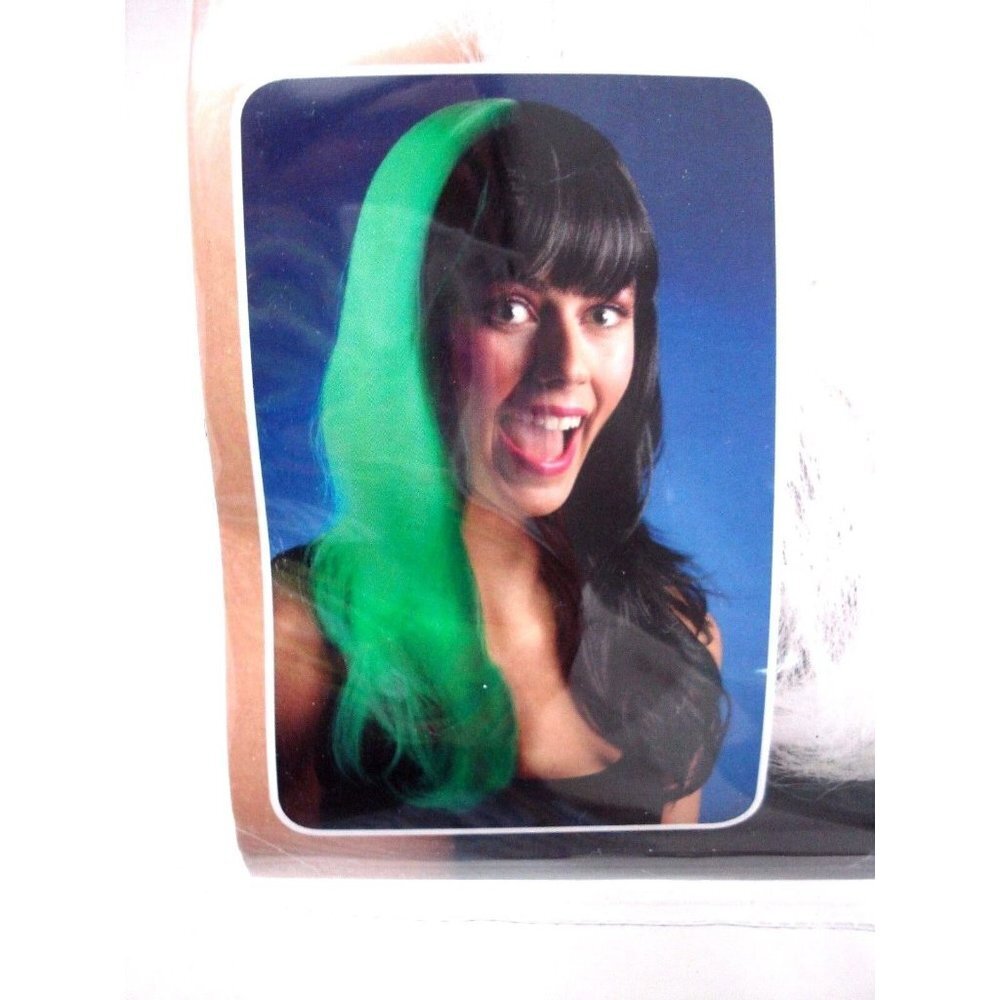 Halloween Womens Wig Black & White Glow In The Dark Premium OneSize New